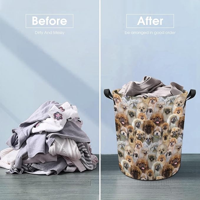 Pekingese Dog Lover Gifts, Cute Pekingese Dog Print Laundry Basket, Dirty Clothes Basket, Foldable Waterproof Storage Basket for Bedroom Bathroom, Large Storage Basket for Pekingese Dog Mom