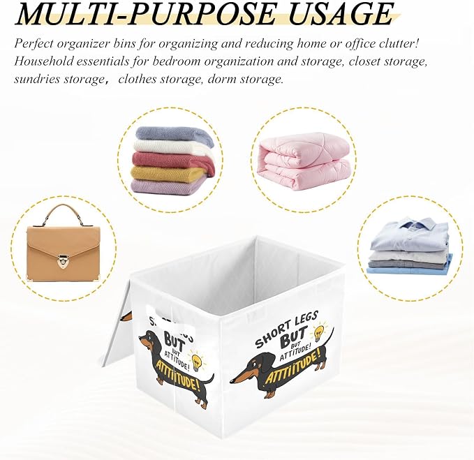 Dog Puppy Storage Bins with Lids Closet Bedroom 40L Fabric Bin | Decorative Storage Boxes, Foldable & Stackable, Dust-Proof Flip Top, Reinforced Handles, For Home & Dorm, Clothes & Toy Box