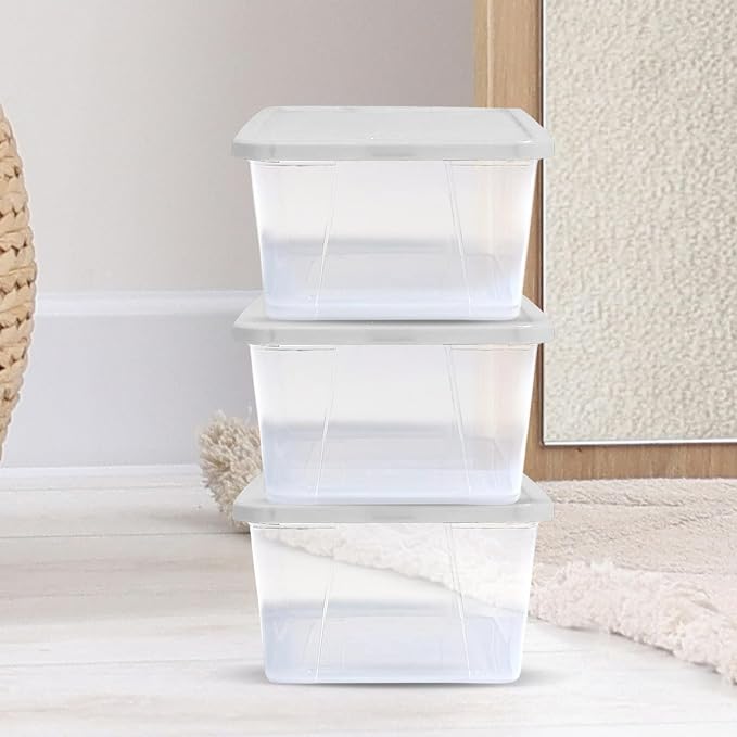 HOMZ Clear Plastic Storage Bins w/Snaplock Lids, 6 Qt, White, 10 Pack | Stackable Container Set for Home, Office Shelves, Kitchen, Garage, and Bathroom Organization