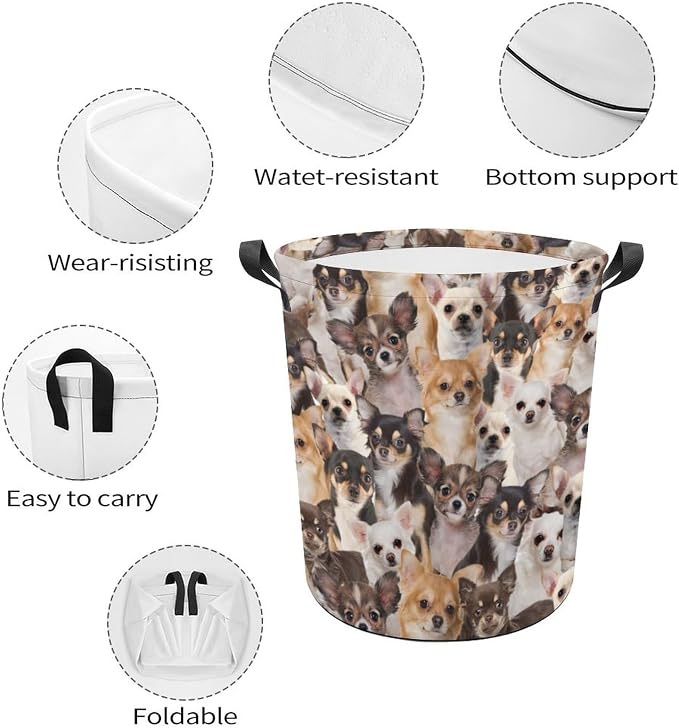 Chihuahua Prints Laundry Basket, Chihuahua Laundry Hamper, Waterproof Laundry Baskets Dirty Clothes Storage Basket Bins For Bathroom Bedroom Decor, Gifts for Chihuahua Lover Dog Mom