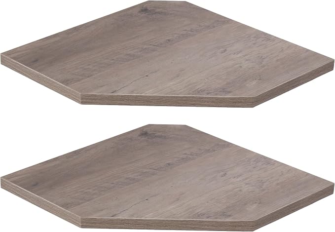 Fun Memories Corner Shelf Wall Mount, Floating Corner Shelves, Set of 2 Corner Wall Shelf Organizer, Rustic Wood Wall Storage Display Shelves for Living Room Bedroom Bathroom Kitchen, Rustic Grey