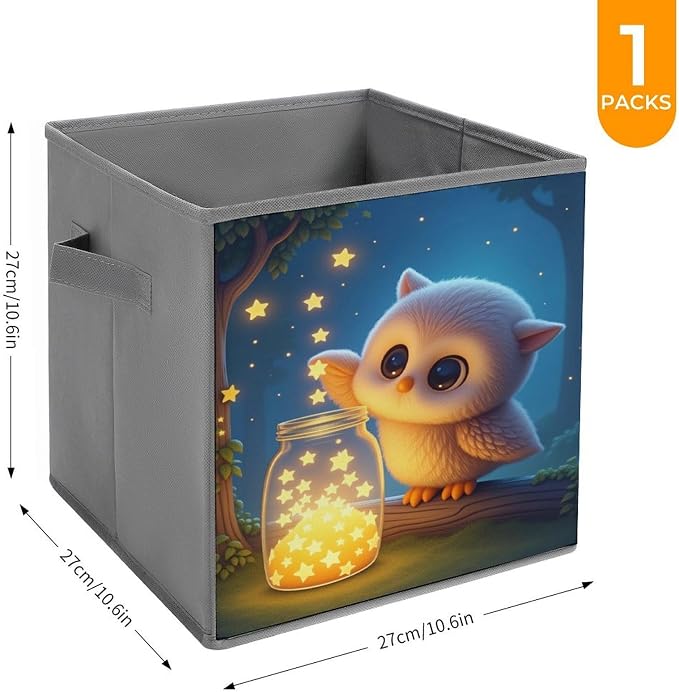 An Owl Wishing Jar Foldable Storage Bins, 10.6" Cube Storage Organizer, Sturdy Oxford Cloth Fabric Baskets for Closet, Shelf, Nursery, Bedroom, Decorative Printed Box for Toys & Clothes