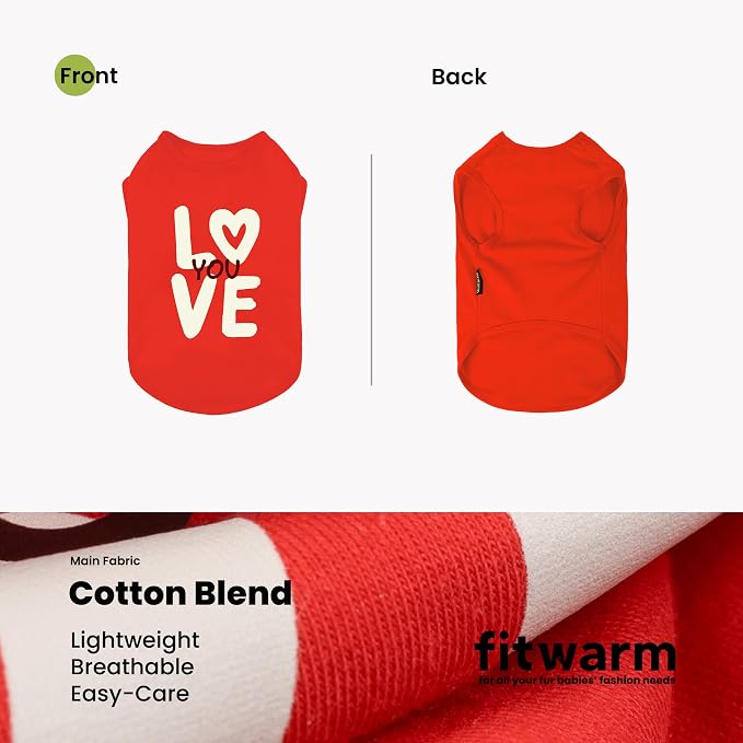 Fitwarm Love You Dog Shirt, Funny Valentines Outfit for Small Dogs Boy Girl, Festive Pet Clothes, Red, White, XXL
