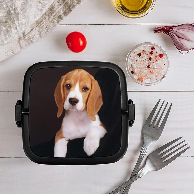 Ovely Pet Dog Beagle Double Layer Bento Box, 1000ml Stackable Leakproof Lunch Container with Spoon, Portable 2-Tier Food Storage Box for Office Work Picnic Camping and Travel
