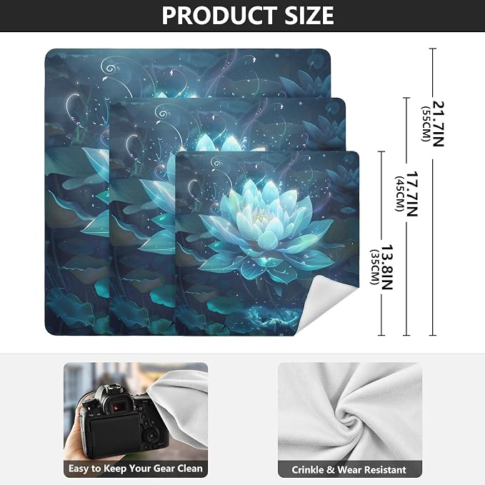 JIPONI Lotus Flower Makeup Bag, Self-Adhesive Magic Wrap Cloth, Portable Cosmetic Organizer, Camera Lens Protector, Travel Storage for Beauty Essentials, 17.7"x17.7"