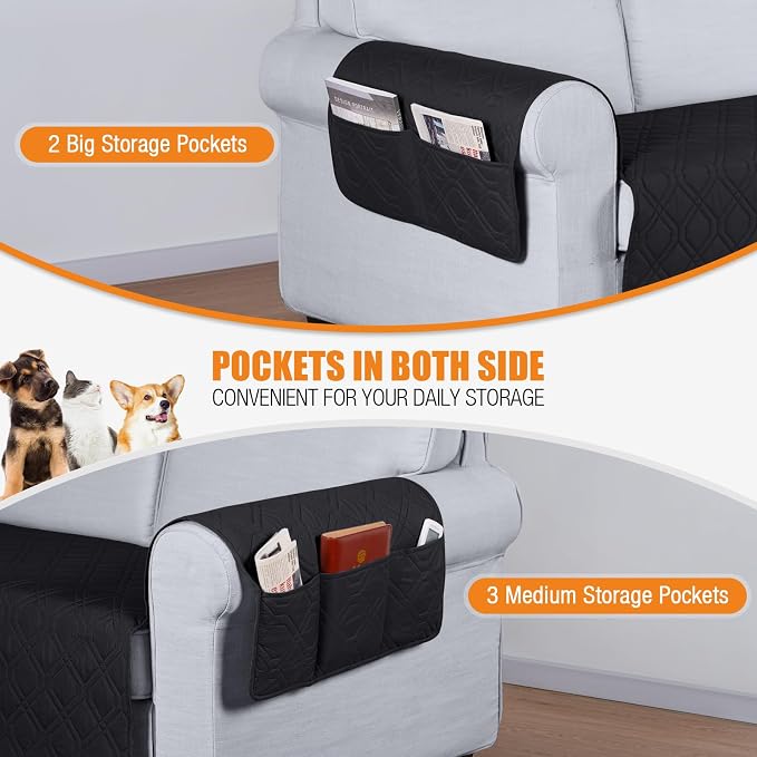 VANSOFY Waterproof Loveseat Couch Cover for Pets, Black, 47.2" | Non-Slip, Washable, Utility Pockets, Pet Friendly, Furniture Protector Slipcover for 2 Cushion Couch