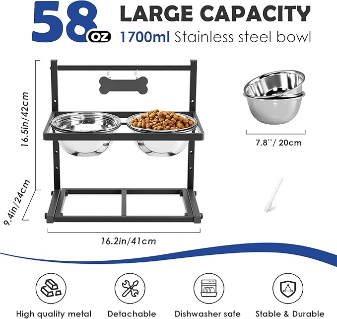 ADENGL Elevated Dog Bowls for Dogs,Raised Dog Bowl Stand with Two 1700ML Stainless Steel Bowls, Adjustable Tall Dog Food Water Bowls