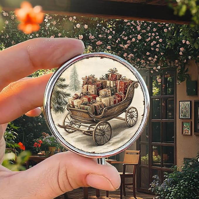 Portable Round 3 Compartment Metal Pill Box Christmas Sled with Gifts Ideal for Kitchen Office Cafe Storage