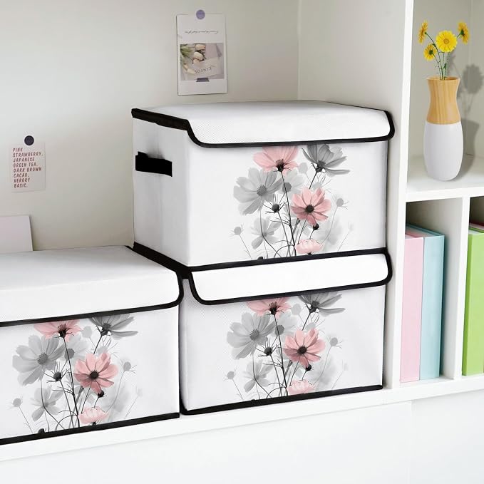 Stackable Storage Bins with Lids,Closet Organizers Fabric Box for Home and Office,Blanket Clothes Organizers,Under Bed Storage Containers 3 Pack