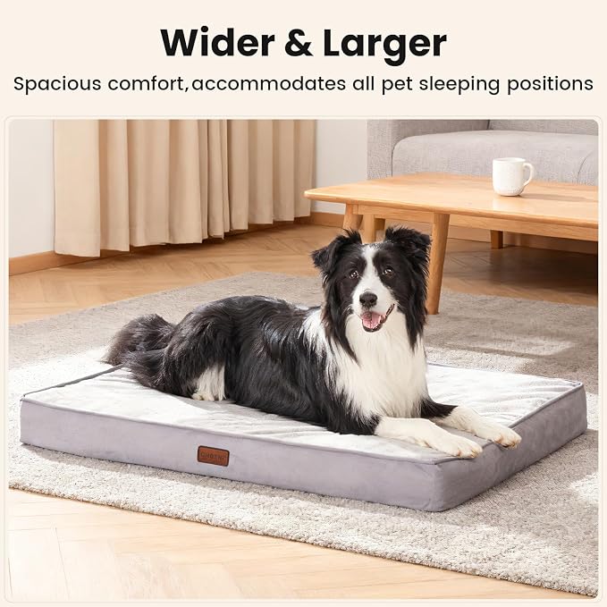 OhGeni Orthopedic Waterproof Med Large Dog Bed, Memory Foam, 36 inch(Gray) | Machine-Washable Removable Cover in Easy-Clean Fabric, Reversible Memory Foam & Easy-Carry Handle, Wider and Larger