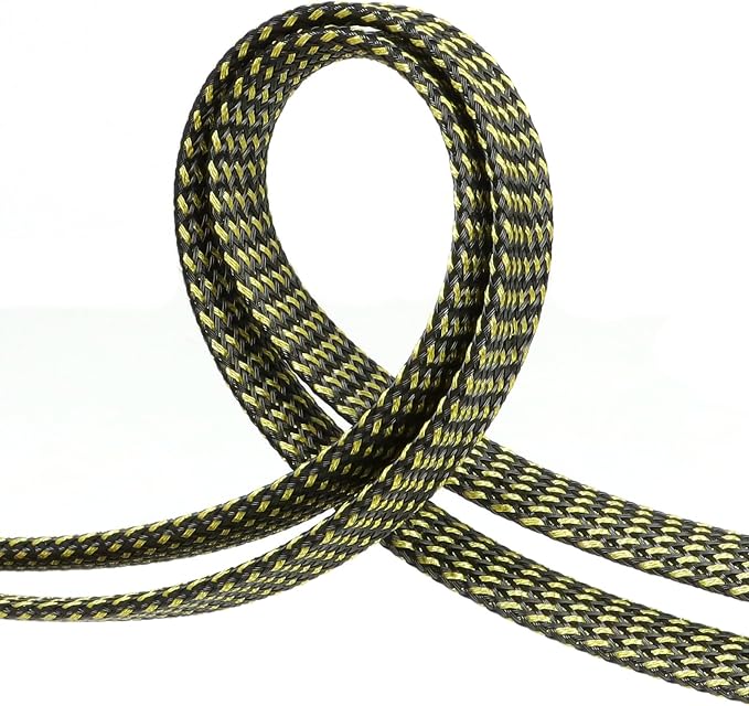 Braided Cable Sleeve 33ft, PET Expandable Wire Loom for Automotive Wiring Harness & PC Computer Case, Audio Video Cable Management System (Black-Gold, 8mm (5/16"))