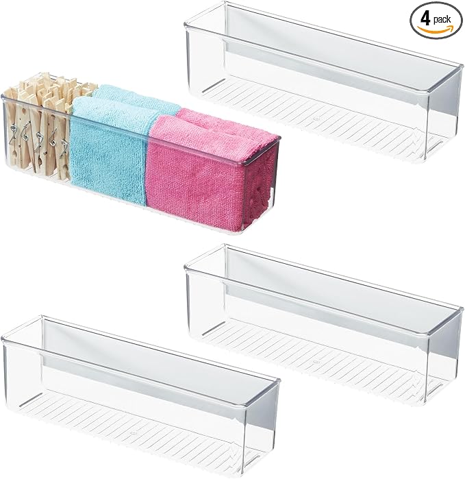 iDesign Magnetic Clear Plastic Organizer Bins, Medium, 4-Pack | Laundry Room Storage