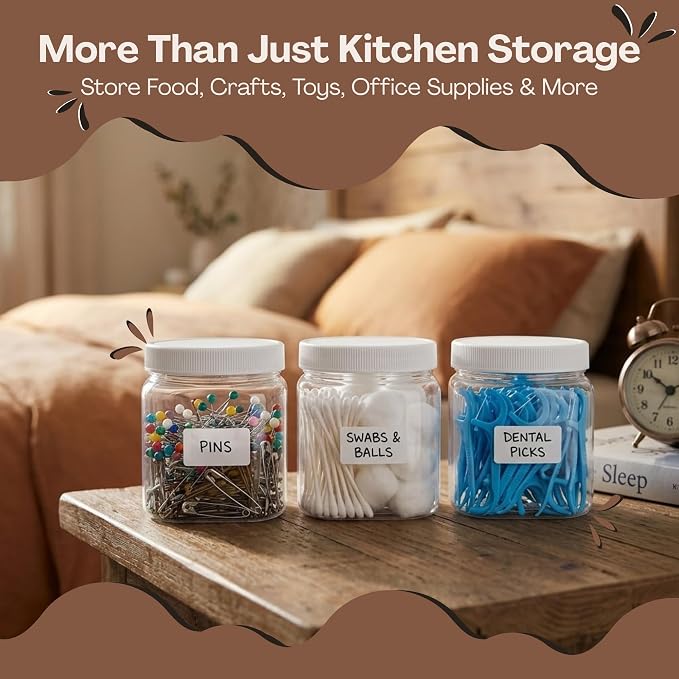 Pride Of India | Clear Food Grade PET Plastic Square Grip Storage Jar w/Cap 16 Fluid Ounces | 2-3 Cup Storage Capacity | Airtight Seal & Easy Handling | Store Sugar, Spices, Nuts, Seeds & Pet Treats