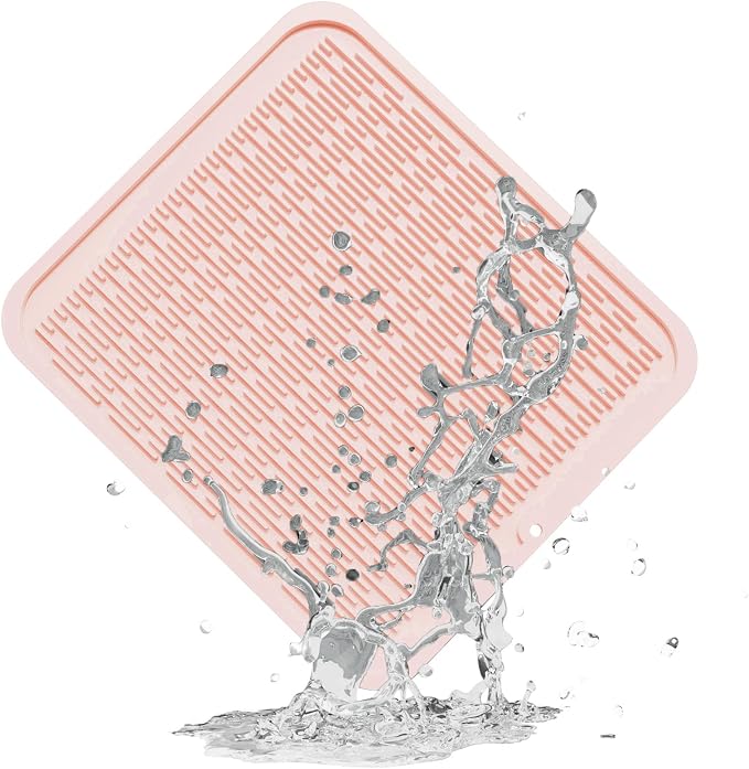 ZLR Oversized Silicone Dish Drying Mat for Kitchen, 16"x18", Peach Pink | Family-Size Drainboard for Pots & Pans, Thick 4mm No-Curl, Heat-Resistant Trivet to 450°F, Non-Slip, Rolls to Store