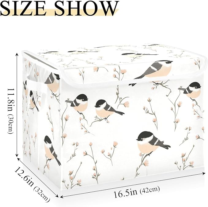 Cartoon Black - Capped Chickadee Birds White Storage Bin Storage Boxes For Organizing for Blanket Bedroom