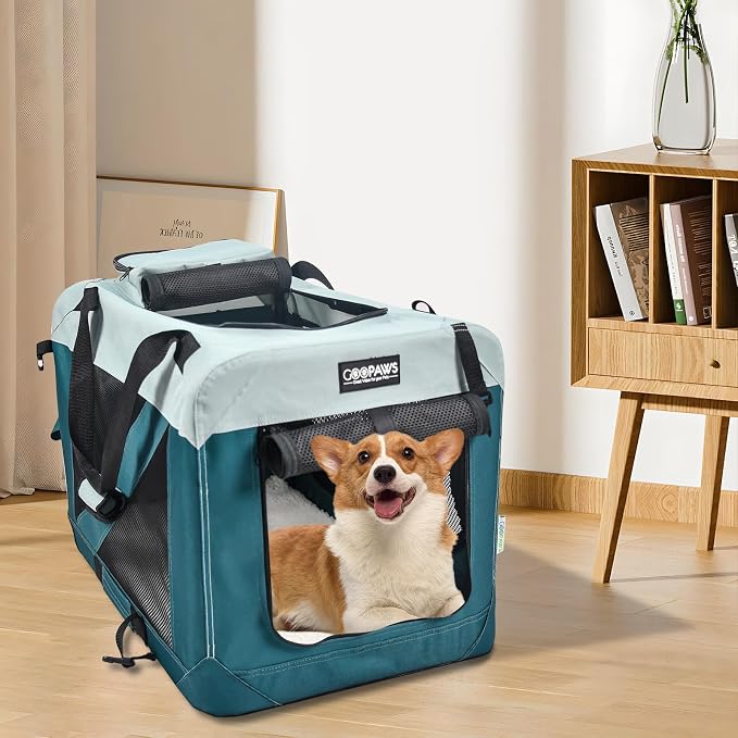 Jespet 3 Door Soft Dog Crates Kennel for Pets, Folding Travel Pet Carrier | 3 Mesh Doors 30'' Dog House, Large Pocket, Easy to Install, Steel Frame, Removable Crate Pad, For Indoor & Outdoor