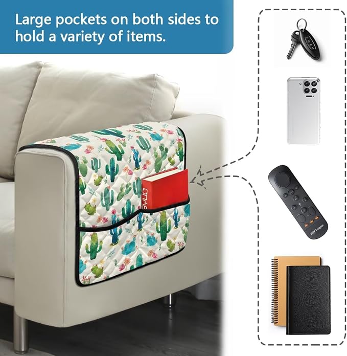 Cactus Sofa Arm Covers for Couch Stretch Arm Rest Cover, Anti-Stains Couch Arm Cover Easy to Clean Sofa Slipcover Furniture Protector Office Chair Armrest Covers