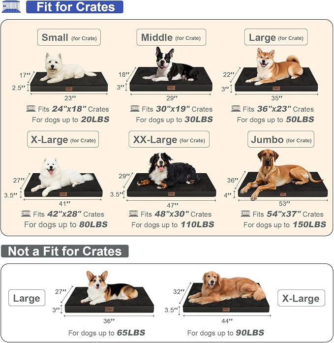 Outdoor Extra Large Dog Bed XXL for Giant Breed Dogs | Egg Crate Orthopedic Foam, Fits 48x30 Crates, TPU Waterproof Layer, Machine Washable 1680D Oxford Cover, Up to 110 lbs