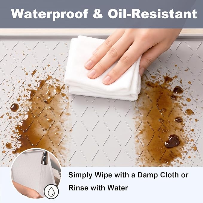 Extra Thick Under Sink Mat Waterproof with Raised Edge 19" x 22" | Silicone Multipurpose Mat for Kitchen, Bathroom, Pet Feeding, Shelf Protection & Organization, Boot & Plant Tray
