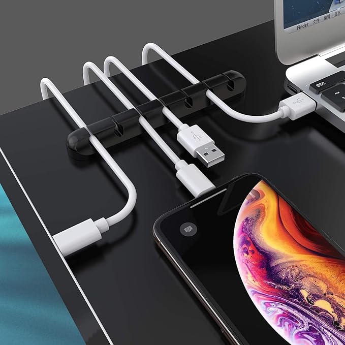 SOULWIT 3 Pcs Silicone USB Cable Holder Clips, Self Adhesive - Black | for Desktop Charging Cable, Nightstand, Mouse Cable Wire PC Office Home