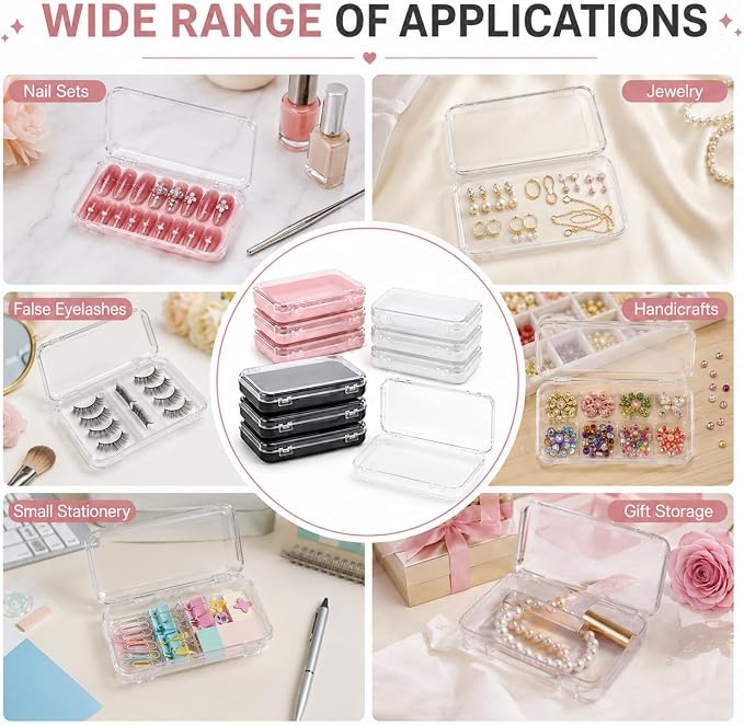 12Pcs Press On Nail Packaging Boxes for Long Nails | Large clear storage cases for long press ons; includes 30 adhesive tabs and bonus tools for nail salon use.