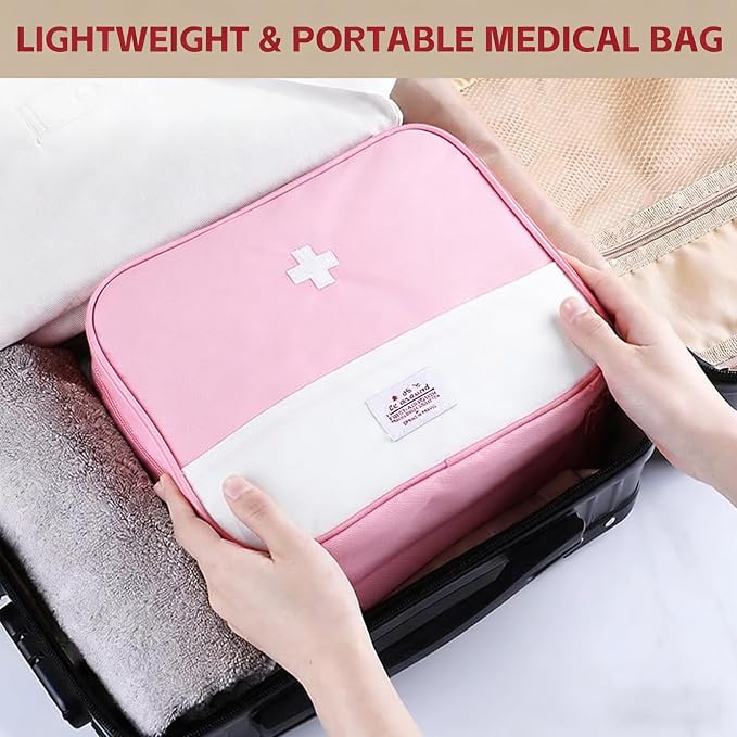 Empty First Aid Bag, Medicine Storage Bag, Portable Medicine Bag Organizer for Home Outdoor Camping Hiking Travel (Pink)
