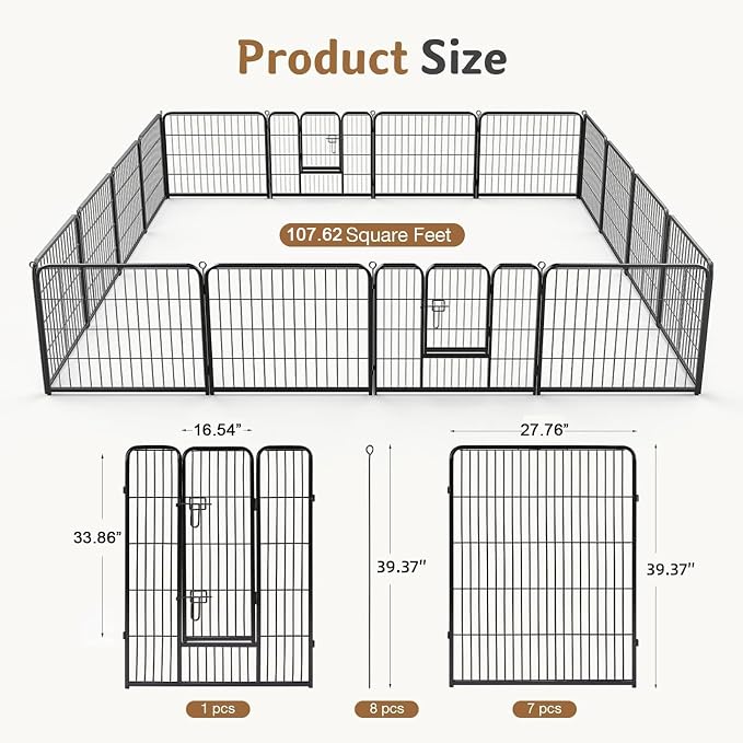 DUMOS Dog Playpen 40 Inch 16 Panels Indoor Outdoor Metal Pet Fence | Foldable Dog Play Pen with Door, Portable Exercise, RV Camping, Puppy Small Medium Large Dogs