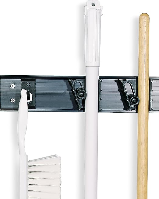 Carlisle FoodService Products 4073100 Roll 'N Grip Mop, Broom and Tool Holder / Storage System, 3 Positions + 1 Hook