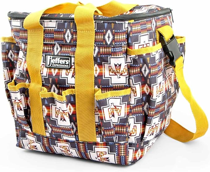 Jeffers Expression Deluxe Horse Grooming Bag – Large Zip Top Equestrian Tote w/Multiple Pockets, Handles & Adjustable Shoulder Strap, Padded Feet, Barn Essentials 11.5"x10.5"x8.5" - Thunderbird