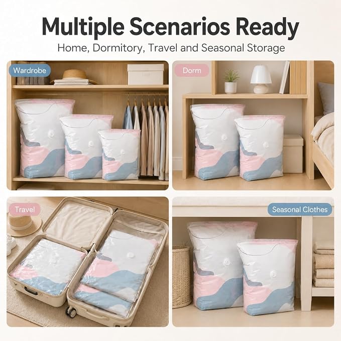 No Pump Vacuum Storage Bags for Bedding 3D Compression Jumbo Press and Seal for Clothes and Blankets Large Capacity Thickened Stereoscopic Saving Space 2026 New 3pc (Medium)