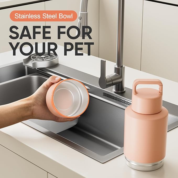 KEWIXY Insulated Dog Water Bottle with Travel Bowl, Dog Lover Gift, Portable Water Bottle Dispenser, Accessories for Car, Hiking, Camping, Outdoor, Leak-Proof, Detachable (Coral Sunset)