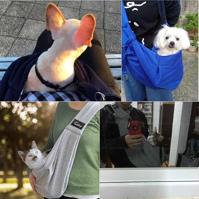 Dog and Cat Sling Carrier - Hands Free Reversible Pet Sling Bag - Ring Sling Adjustable - Suitable for Puppy, Small Dogs Cats Outdoor(Grey)
