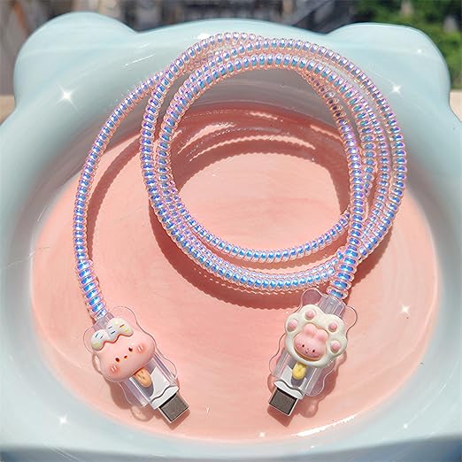 Charger Protector Cute 3D Rabbit Cable Protector for iPhone iPad 18W/20W Charger Cover,Cartoon 3D Cat's Paws Shape Design Charger Cord Protector,Charging Cord Protector for iPhone14 15 16 Pro Max-Pink