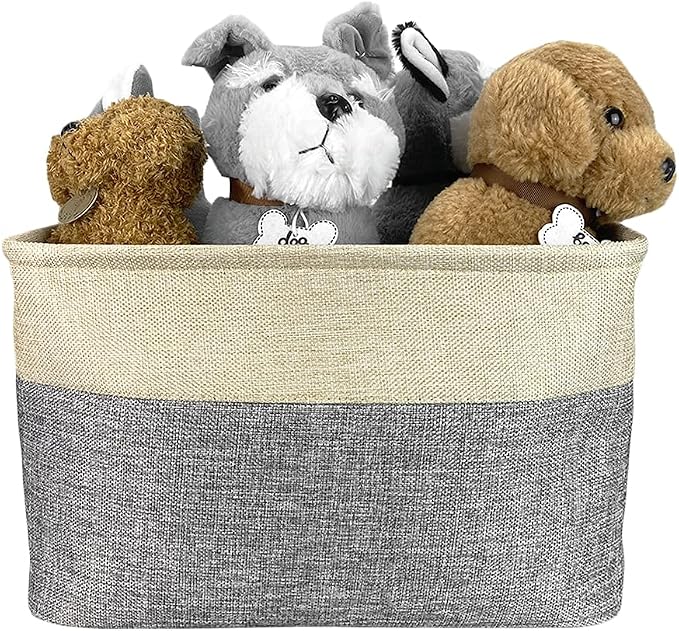 Custom Dog Basket for Toys Collapsible Storage Bin Grey Brow Pink Purple Blue Rectangular Pet Storage Organizer Box with Handles Medium Customized Name
