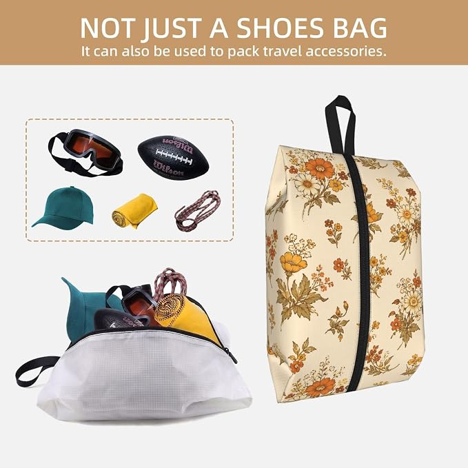 Vintage William Morris Style Floral Travel Shoe Bag for Men & Women, Waterproof Shoe Storage Organizer with Zipper, Portable Shoe Pouch for Sneakers, Heels, Sandals, Gym & Travel Luggage 2PCS