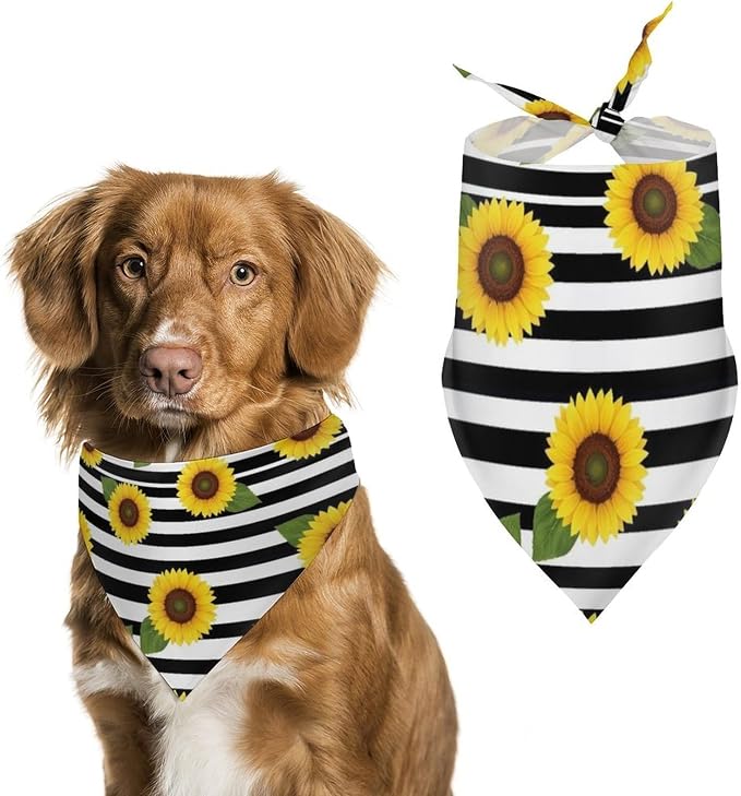 Portable Adjustable Orange Sunflower Stripes Triangle Dog Scarf, Lightweight and Comfortable Pet Daily Accessories for Casual Daily Use