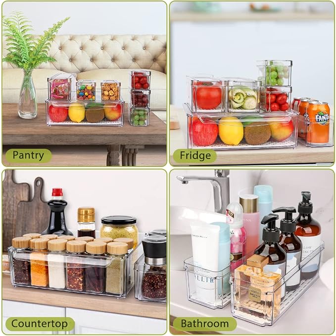 10 Pack Refrigerator Pantry Organizer Bins with Lids, Fridge Organizer Bins | BPA-Free Stackable Clear Plastic Food Storage Bins for Kitchen,Countertops,Cabinets,Fridge,Drinks,Fruits,Vegetables