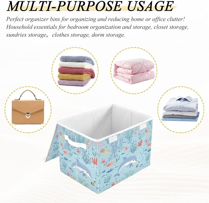 Blue Dolphin Storage Container Storage Organizer Bins With Lid Handle for Blanket Under Bed
