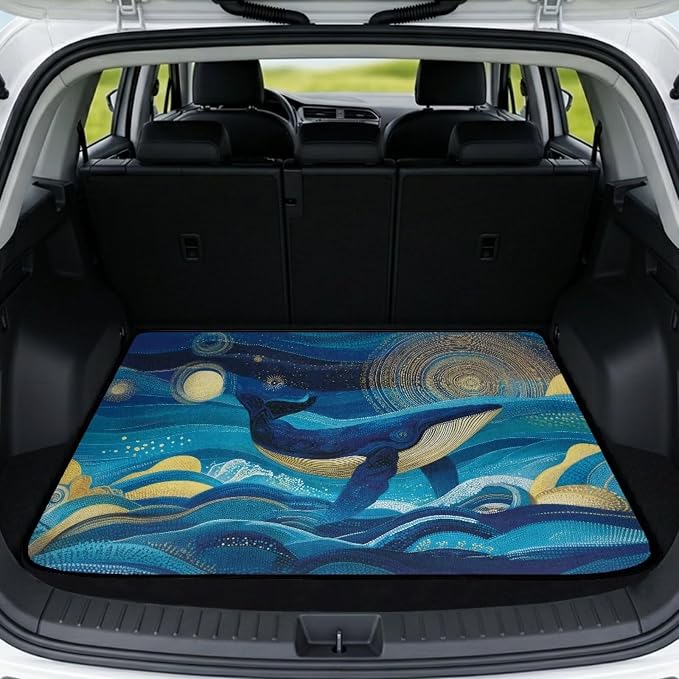 Starry Night Whale Car Trunk Mat 29" x 39" Camping Cargo Liner for Family, Dustproof Non-Slip Car Floor Mats for SUV Van Vehicle Truck Universal Fit (Blue)