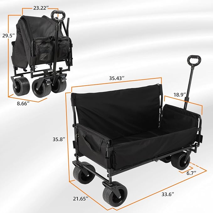 Collapsible Folding Wagon, 440LBS Heavy Duty Utility Carts,Reclining Camper,Expandable Storage，Padded and Wheeled, All Terrain Wheels, Great for Camping, Outdoors, Shopping, Portable,150L Large Wagon