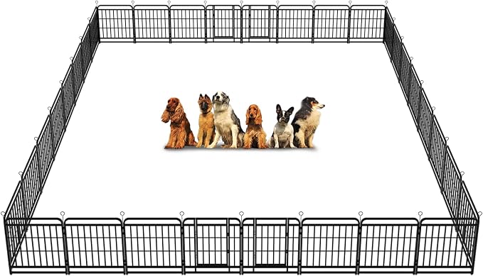 Kfvigoho Heavy Duty Dog Playpen 32 Steel Panels 32" Height | Square Steel Pipe with Reinforced Crossbars, 71FT 406 Sq.ft Portable Dog Fence Outdoor for Yard & RV Camping, Snowy Black