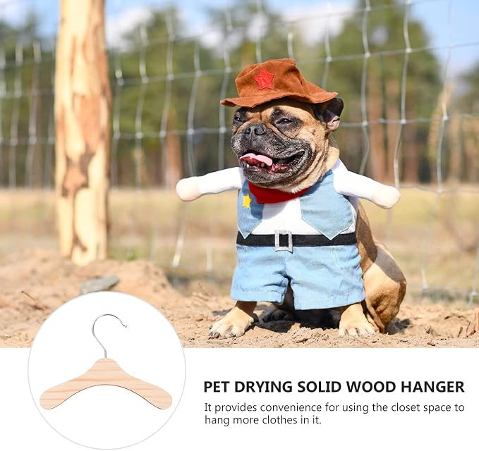 10pcs Wooden Pet Apparel Hangers Pet Clothes Hangers Drying Rack Dog Clothing Hanging Rack Ultra Thin Space Saving Hook (14x14cm)