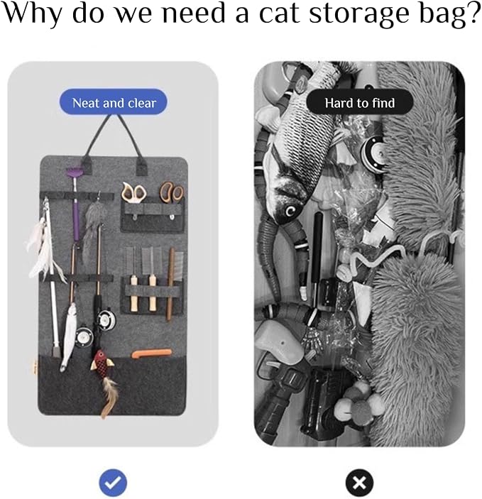 Cat Toy Storage Hanging Bag, Cat Teaser Toy Wand Toy Holder Pet Storage Box Organizer(Grey)