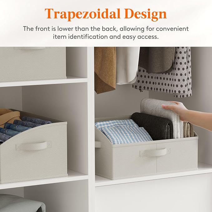 Lifewit Trapezoid Closet Storage Bin for Shelf, 6 Packs 19L, Light Gray | Non-woven Closet Organizer Baskets with Handles, Foldable Clothes Containers Boxes for Clothing, Book, Purse, Large