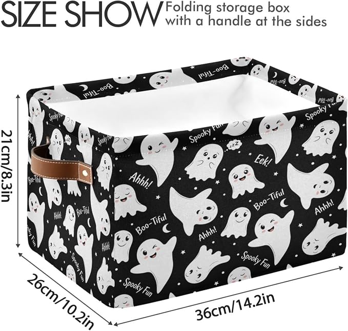 Kigai Storage Basket, Fabric Collapsible Closet Organizer Bin | Halloween Boo Waterproof Foldable Canvas Basket with Handles for Shelves, Nursery, Closet, Bedroom & Bathroom