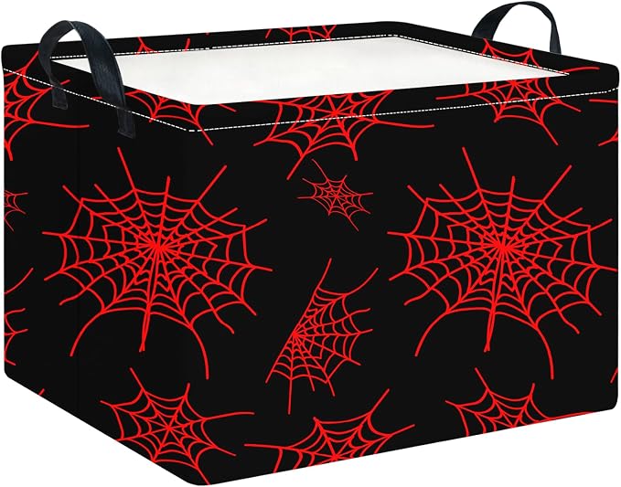 CLOCOR Rectangular Storage Basket Empty,Gift Basket,Waterproof Storage Bin with Handles,Room Decor(Red Spiderweb)