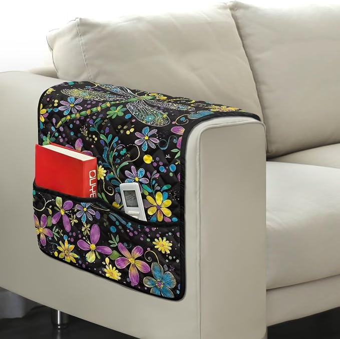 Dragonfly Floral Stretch Armrest Cover for Chairs Sofa Armchair Covers for Arms Dustproof Couch Arms Covers Arm Rest Protector for Sofa Non Slip Lounge Chair Arm Protector