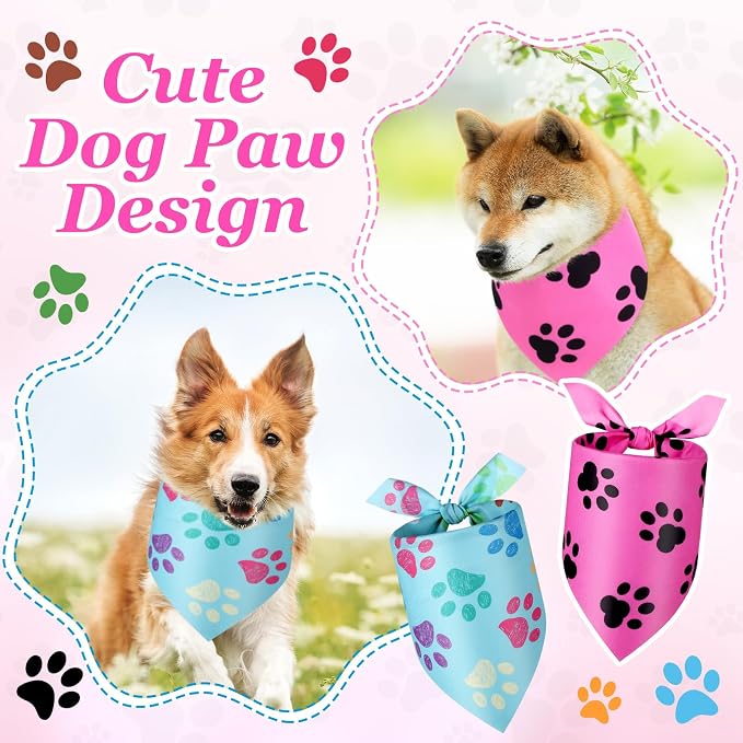 Abbylike 50 Pcs Paw Print Dog Bandanas Bulk, National Dog Day Paw & Bone