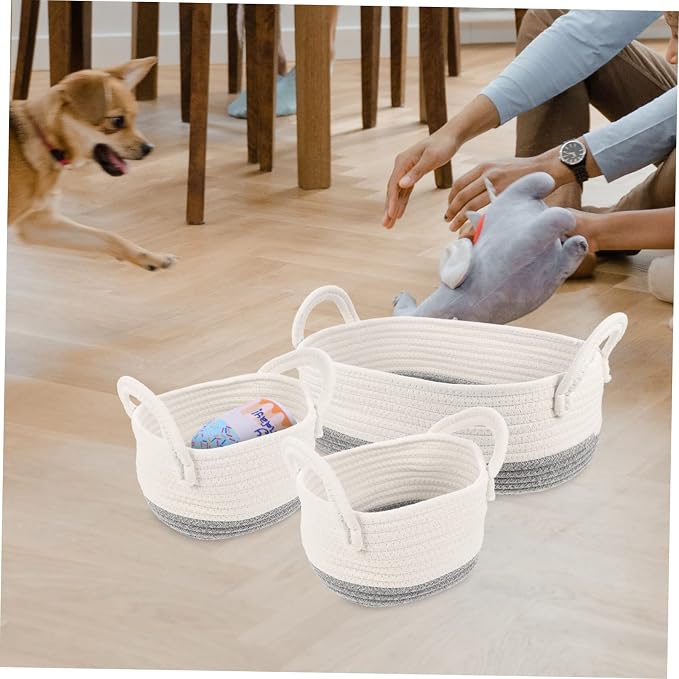 Alipis 3pcs Weaving Storage Basket for Pet Toys Household Pet Toy Holder Rope Design for Organizing Food Clothes