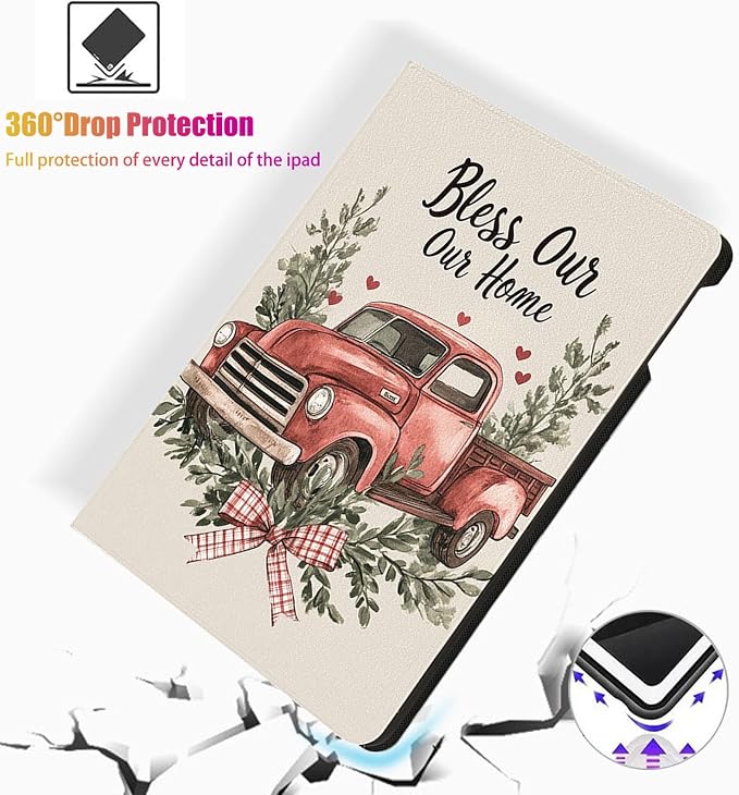 for Microsoft Surface Pro 8-13" 2021 Tablet Case,Auto Wake/Sleep,Adjustable Stand Protective Cover - Bless Our Home Red Truck
